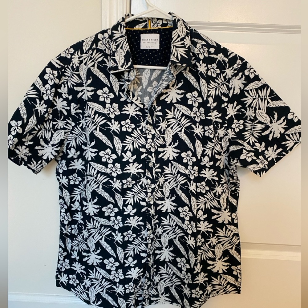 New Ricky & Micky Mens Short Sleeve Button Down Hawaiian Shirt Large